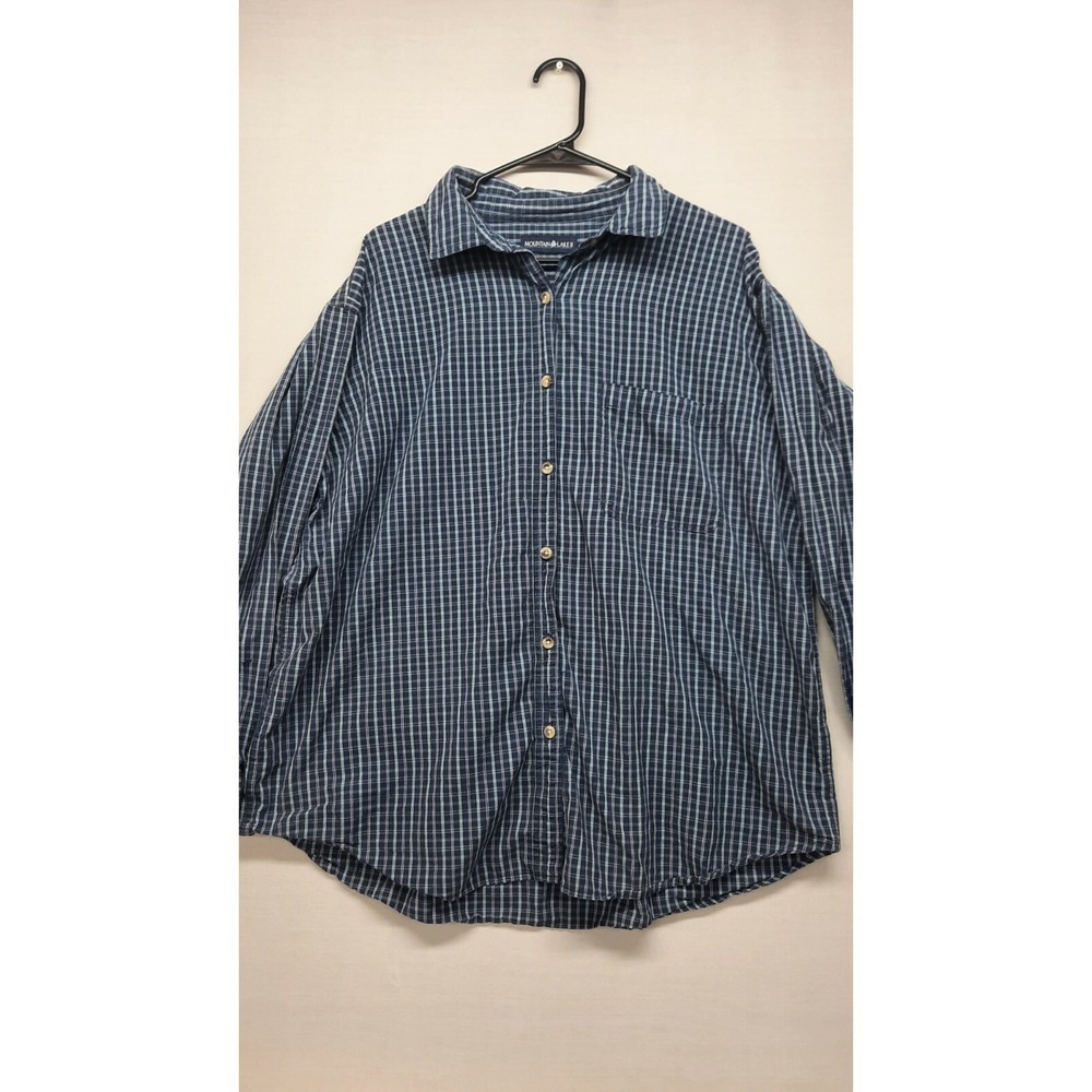 Mountain Lake Blue Plaid Button Down Mens Shirt Sz XL Chest Pocket